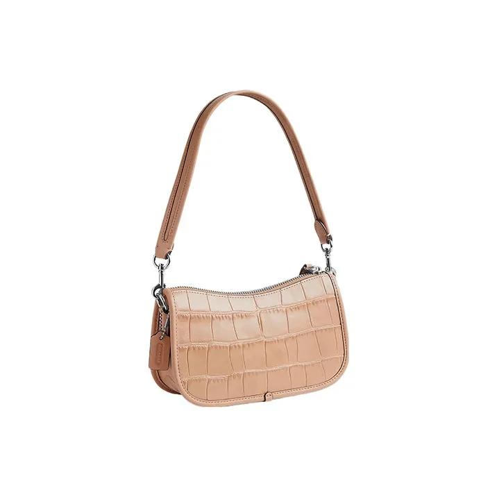 COACH Swinger Crocodile Embossed Leather With Calfskin Shoulder Bag Handbag Shoulder Bag Women's Light Yellow-1
