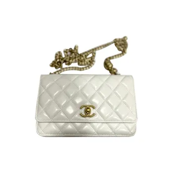 CHANEL WOC Small Gold Ball Sheepskin Wallet On Chain, Wallet Shoulder Bag, Crossbody Bag Women's White