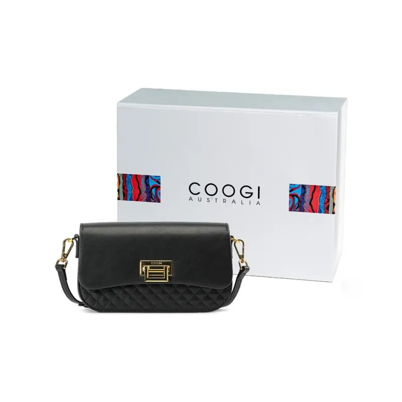 COOGI Cow Leather Shoulder Bag, Crossbody Bag Medium Size Women's Black/Ecru/Khaki-5