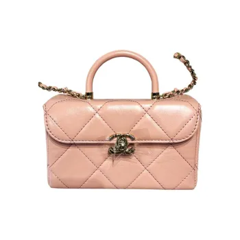 CHANEL Shiny Calfskin Box-Shaped Bag Shoulder Bag Crossbody Bag Handbag Mini Women's Pink