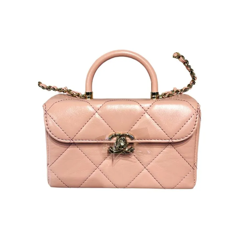 CHANEL Shiny Calfskin Box-Shaped Bag Shoulder Bag Crossbody Bag Handbag Mini Women's Pink-0