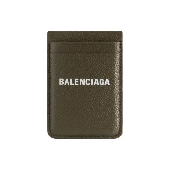 Balenciaga Grained Calfskin Card Holder Men's Dark Green & White