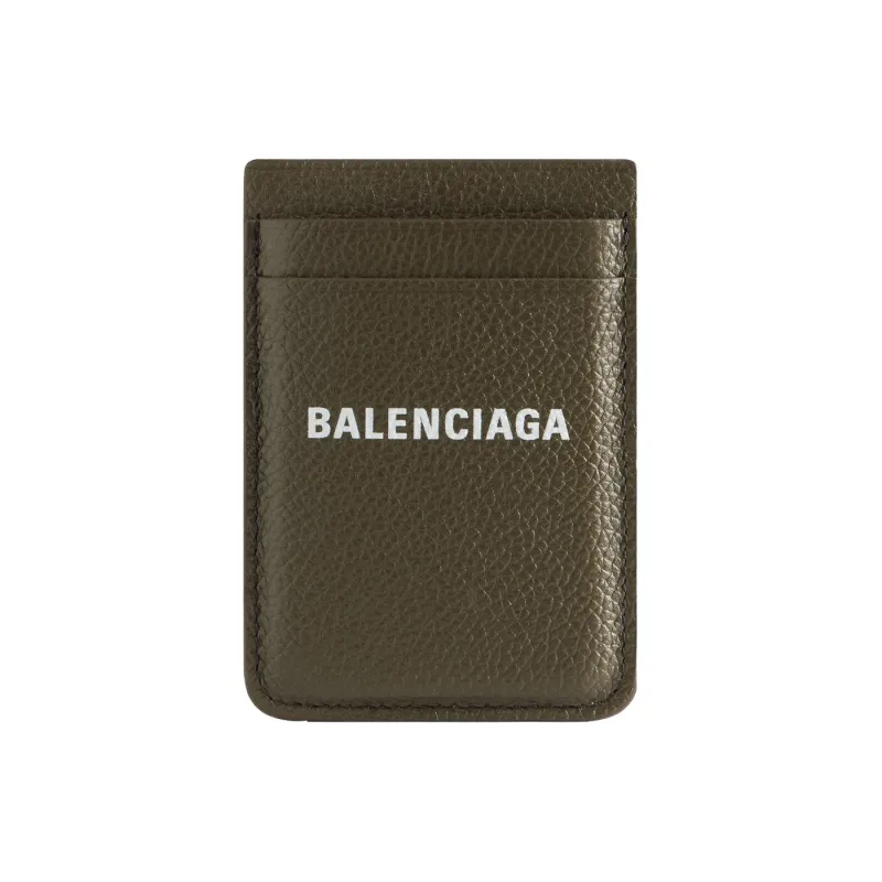 Balenciaga Grained Calfskin Card Holder Men's Dark Green & White-0