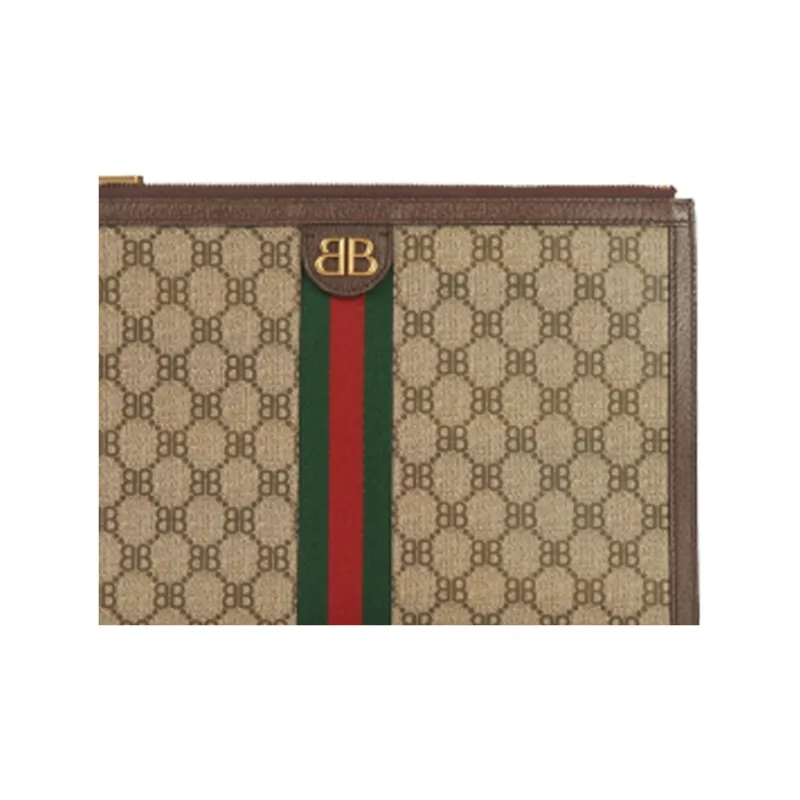 Balenciaga GUCCI Collaboration Cow Leather Wristband Clutch Women's Ebony-3