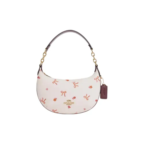 COACH Payton Canvas With Leather Crescent Bag Handbag Shoulder Bag Women's Chalk & Burgundy Multicolor