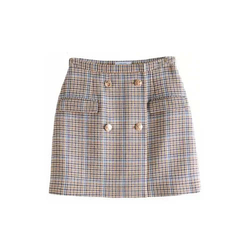 Other Stories Casual Short Skirts Women's Beige Brown Plaid