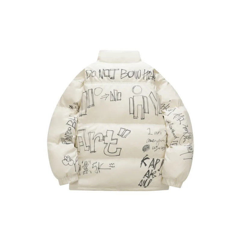 DNBH Hand drawn Doodle Series Down Jackets Unisex White-1