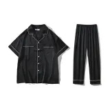 Minimalist Deep Black-Short-Sleeved Shirt and Pants