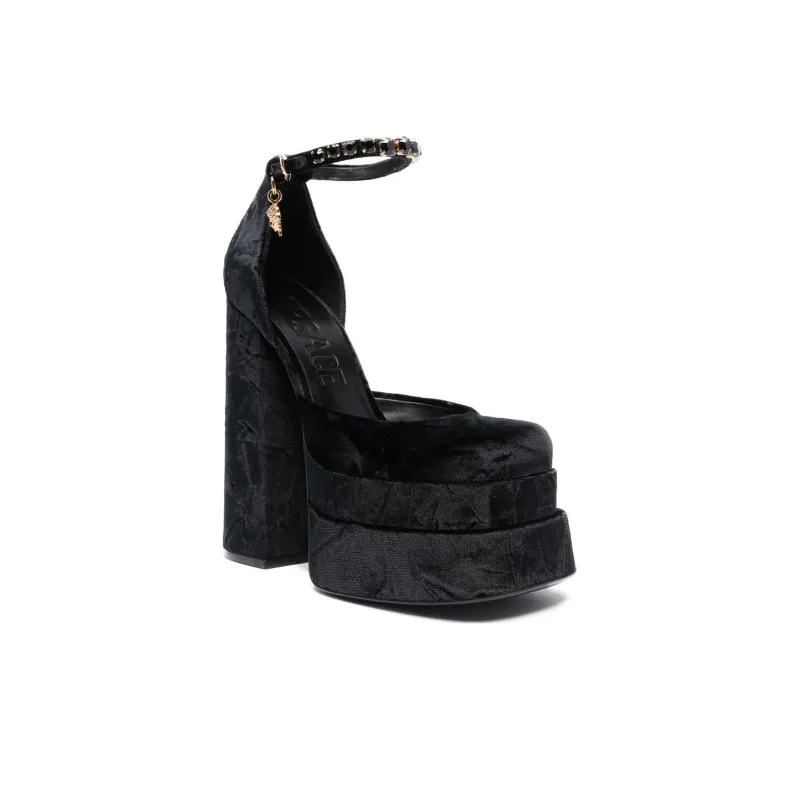 VERSACE Chunky Heel High Heels Women's Black-3