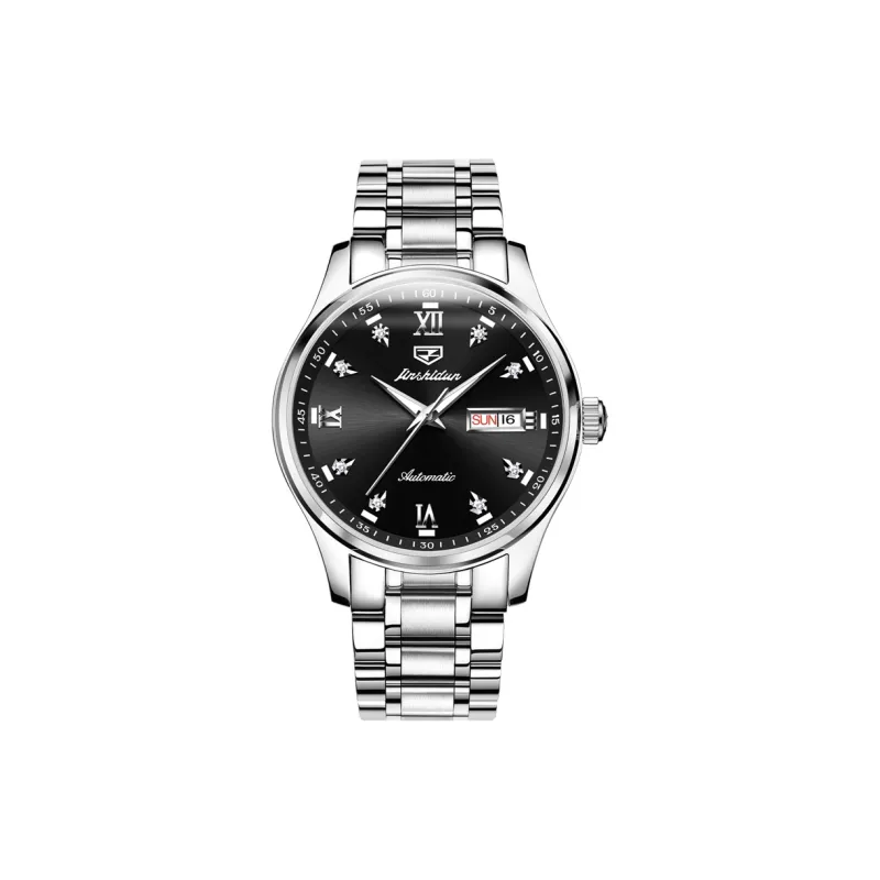 Jin Shi Dun Mechanical Movement Stainless Steel Watchband Watch Men's Watches Black Dial-1