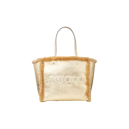 Jimmy Choo Avenue Nappa Leather With Shearling Tote Bag Shopping Bag Portable Crossbody Bag Shoulder Bag Women's Gold