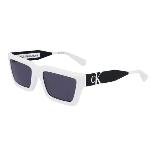 CK/Calvin Klein Plastic Rectangular Sunglasses Unisex White/Blue