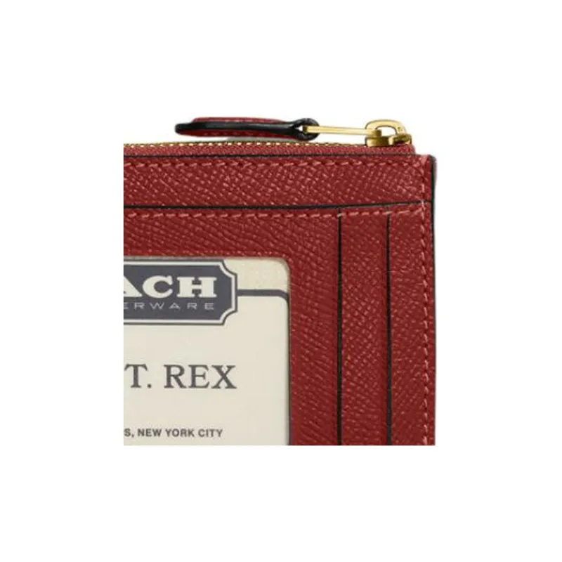 COACH Mini Id Skinny Cross-Stitch Leather Coin Purses Card Holders Mini Women's Enamel Red-4