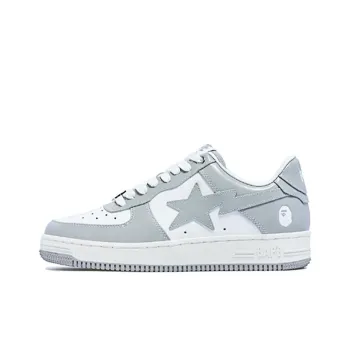A BATHING APE Wear Resistant Slip Resistant Low Top Stylish Skateboarding Shoes Unisex Gray White