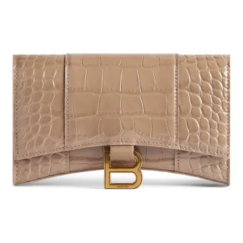 Balenciaga Hourglass Calfskin Wallet Women's Light Brown