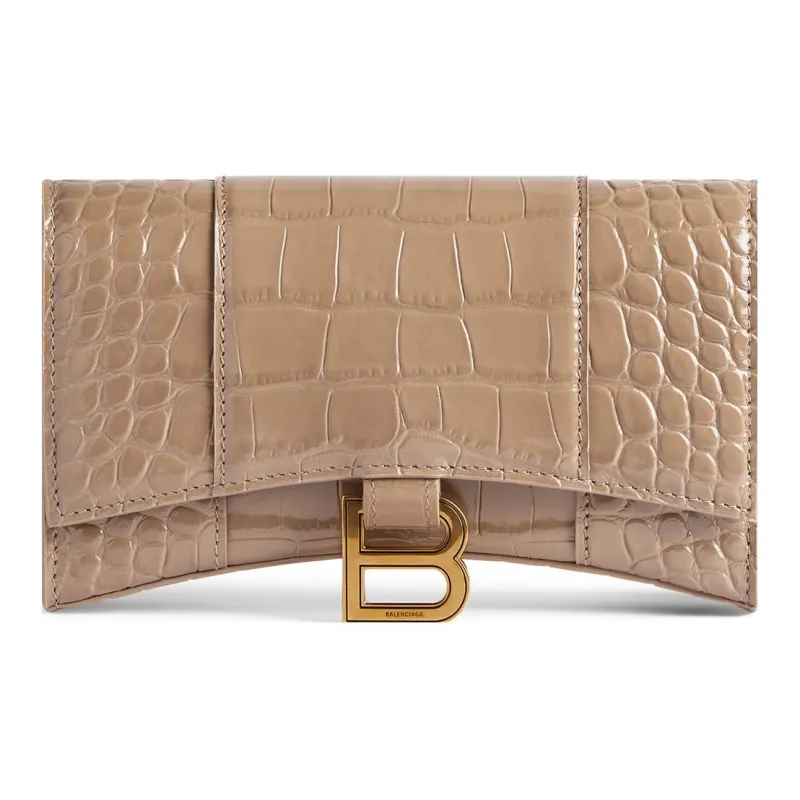 Balenciaga Hourglass Calfskin Wallet Women's Light Brown-0