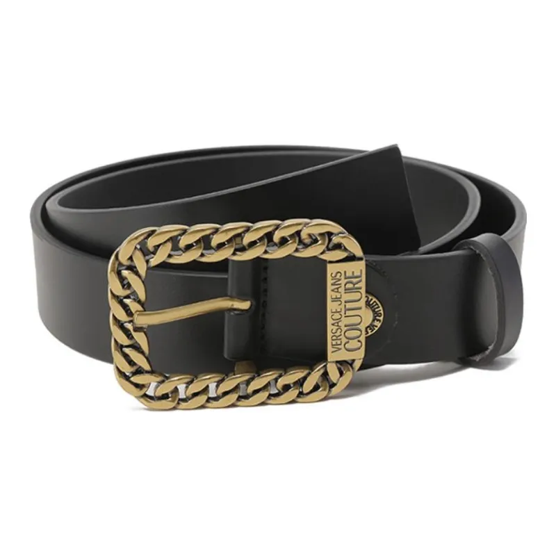 VERSACE JEANS COUTURE Chain Buckle Vintage Trimmable Leather Belts Men's Width 3.5cm-0