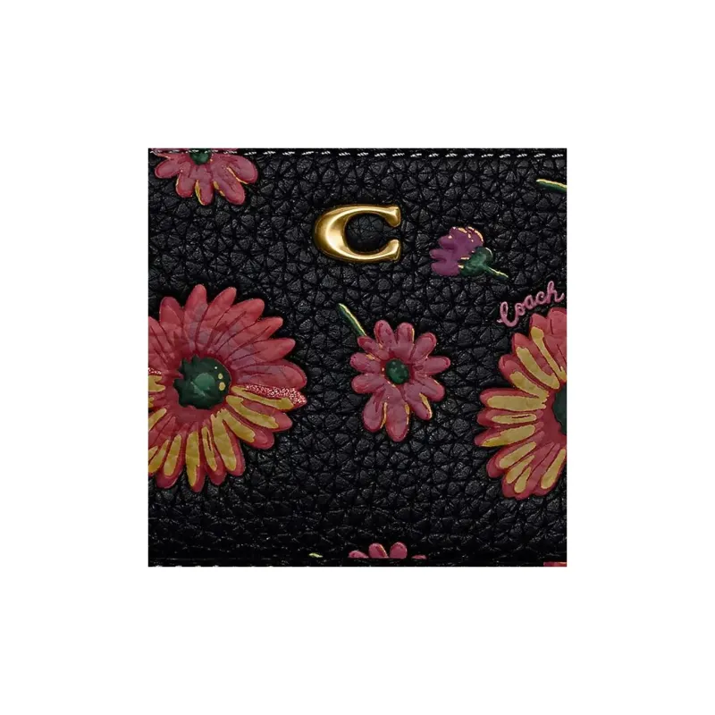 COACH Skinny Id Case Polished Pebble Leather Coin Purse, Card Holder Mini Women's Brass & Black Multicolor-4