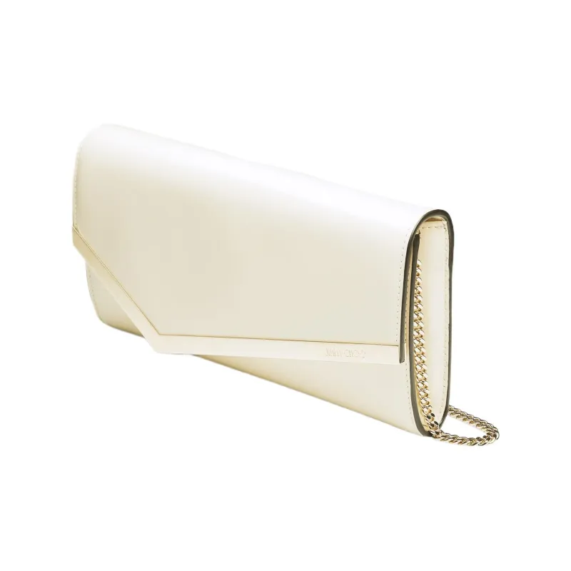 Jimmy Choo Patent Leather One Shoulder Crossbody Clutch Women's Latte & Light Gold-1