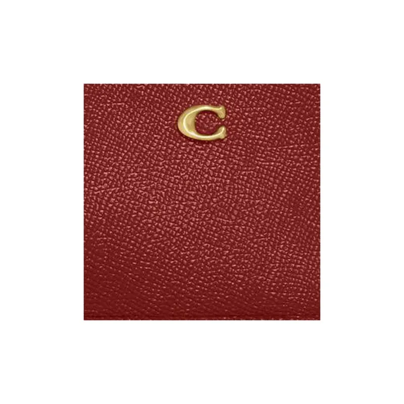COACH Mini Id Skinny Cross-Stitch Leather Coin Purses Card Holders Mini Women's Enamel Red-3