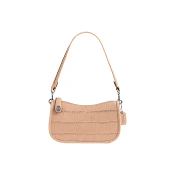 COACH Swinger Crocodile Embossed Leather With Calfskin Shoulder Bag Handbag Shoulder Bag Women's Light Yellow