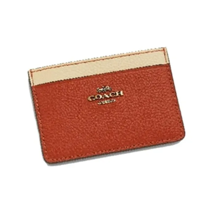 COACH Card Case Leather Card Clip Card Holder Mini Women's Orange & White Multicolor-1