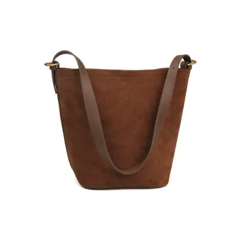 YOCAMU Matte Cowhide Leather Bucket Bags Shoulder Bags Medium Size Women's Brown/Coffee