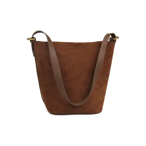 YOCAMU Matte Cowhide Leather Bucket Bags Shoulder Bags Medium Size Women's Brown/Coffee