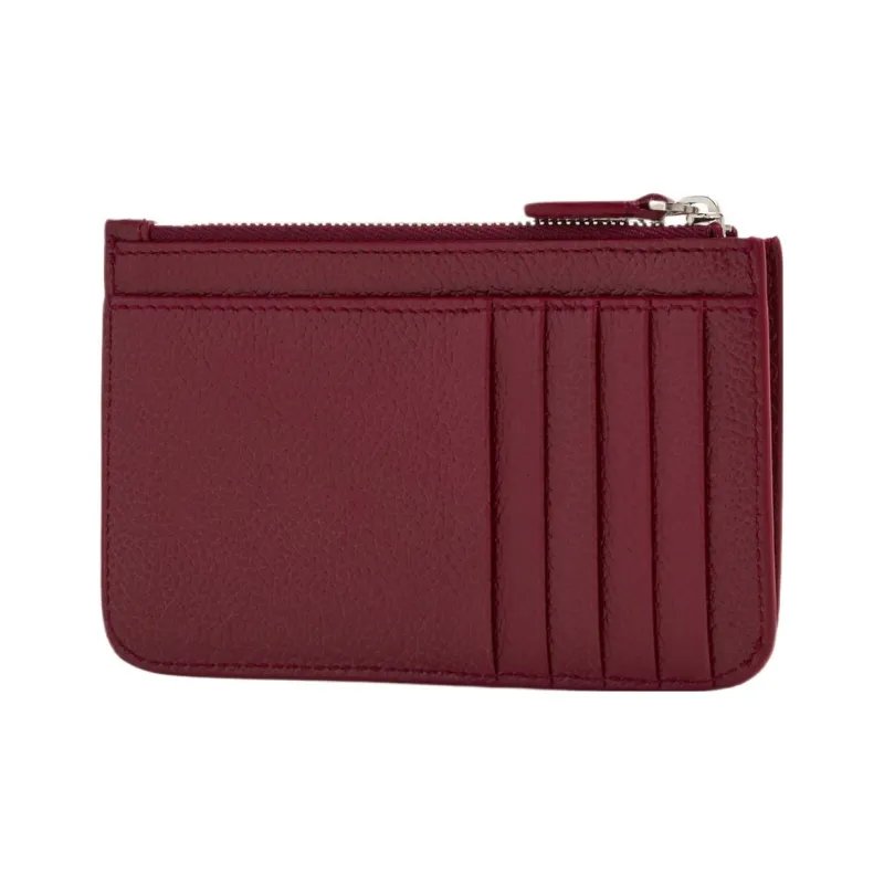 Balenciaga Grained Calfskin Card Holder Large Size Women's Red-1