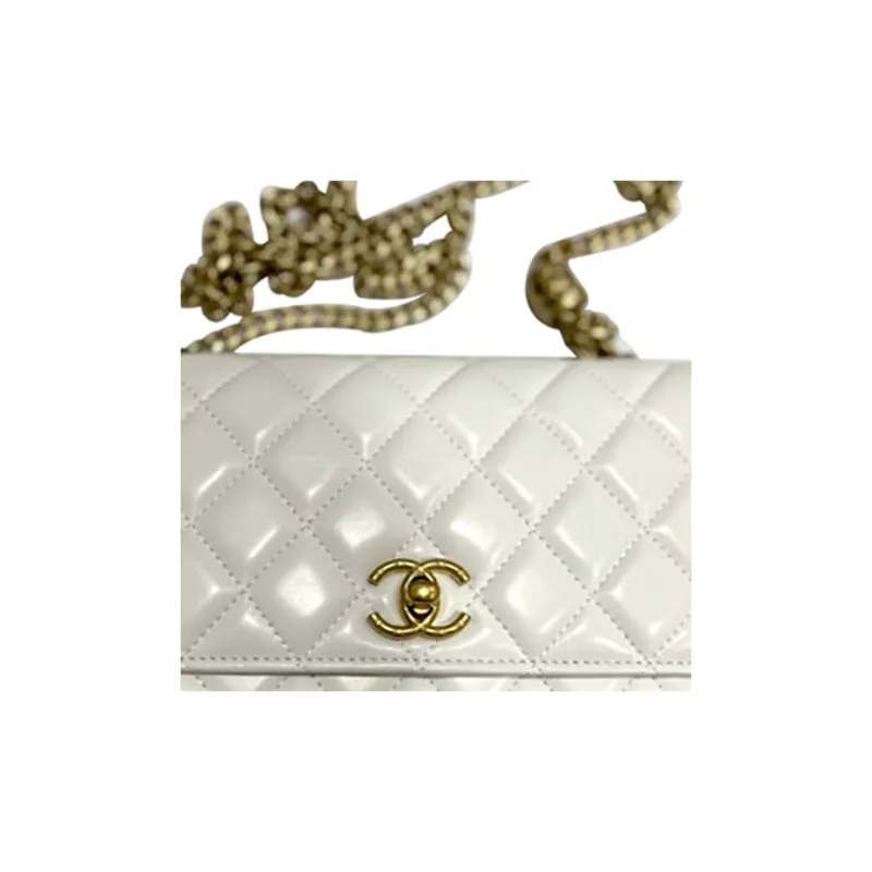 CHANEL WOC Small Gold Ball Sheepskin Shoulder Bag, Crossbody Bag Women's White-2