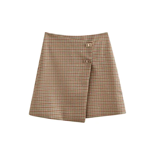 Olrain Casual Short Skirts Women's Green Plaid