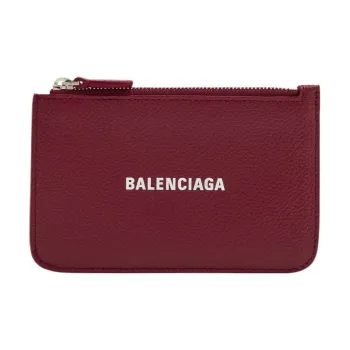 Balenciaga Grained Calfskin Card Holder Large Size Women's Red
