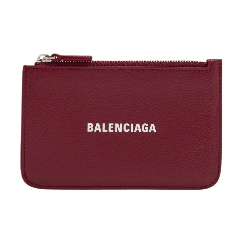 Balenciaga Grained Calfskin Card Holder Large Size Women's Red-0