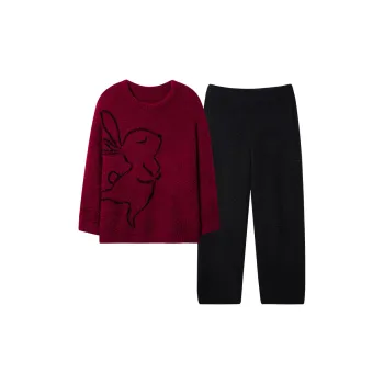 Sha Qian Pajama Set Autumn And Winter Season Women's Maroon