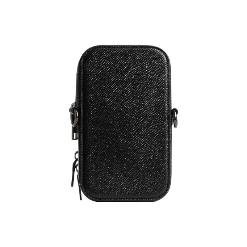 COACH Cross Grain Leather Cell Phone Pouch, Shoulder Bag, Crossbody Bag Mini Women's Black-1