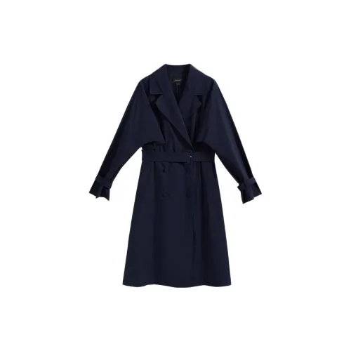 Yiner Trench Coats Women's Navy Blue