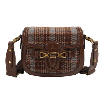 MISS GAIL Artificial Leather Handbag Shoulder Bag Crossbody Bag Medium Size Women's Plaid Brown/Velvet Brown