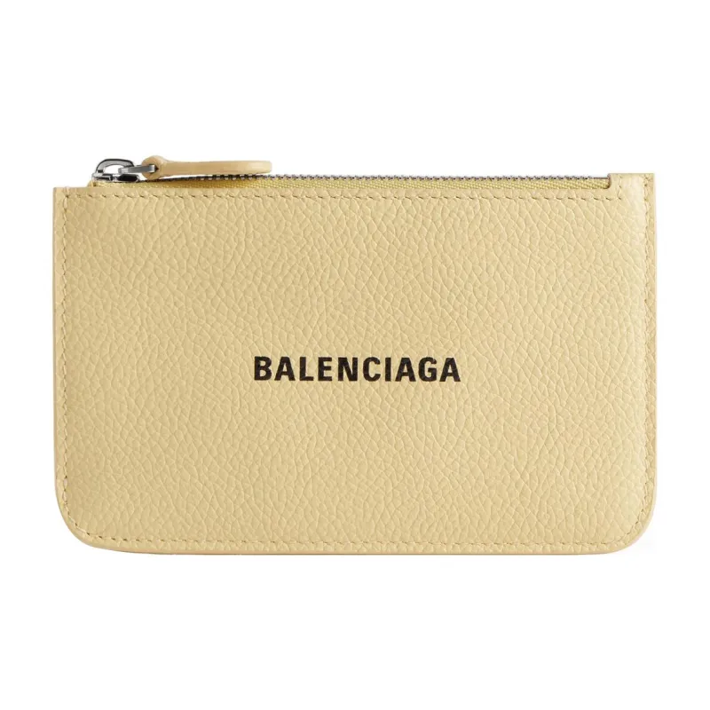 Balenciaga Grain Cow Leather Card Holder Tubas Women's Light Yellow-0