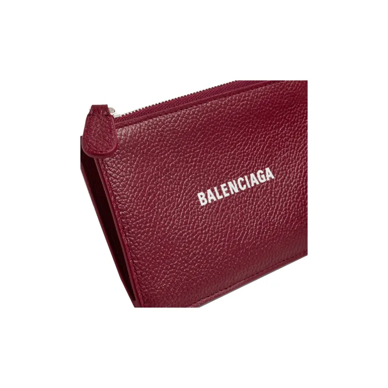 Balenciaga Grained Calfskin Card Holder Large Size Women's Red-2