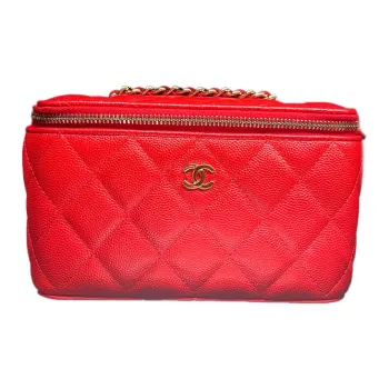 CHANEL Grain Embossed Calfskin Box Bag, Shoulder Bag, Crossbody Bag Women's Red