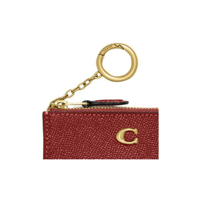 COACH Mini Id Skinny Cross-Stitch Leather Coin Purses Card Holders Mini Women's Enamel Red-2