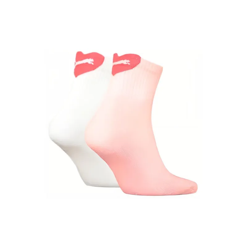 PUMA Women's Heart Short Crew Socks 2 Pack Ankle Socks Women's 2 Pack Light Pink Red-1