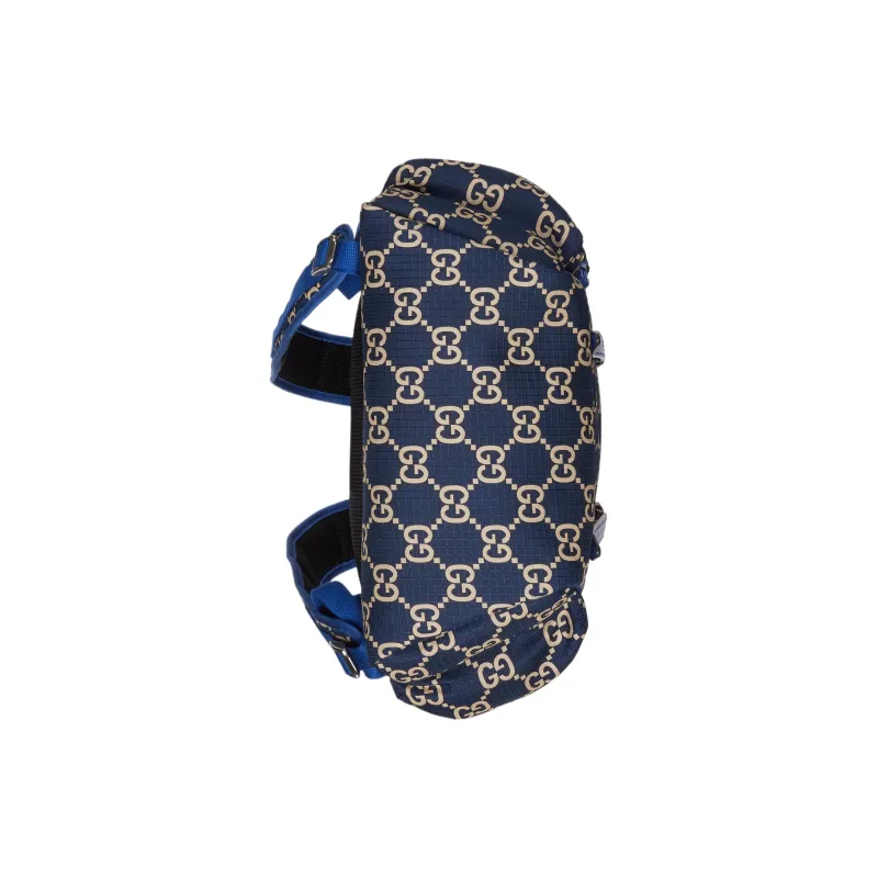 GUCCI Recycled Polyester Bonded Satin Binding Backpack Large Size Men's Dark Blue & Beige-6