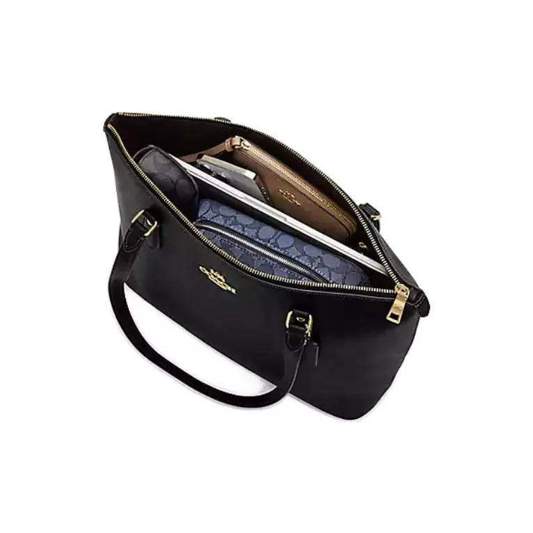 COACH Gallery Cross Grain Leather One Shoulder Handbags Large Size Women's Black-3