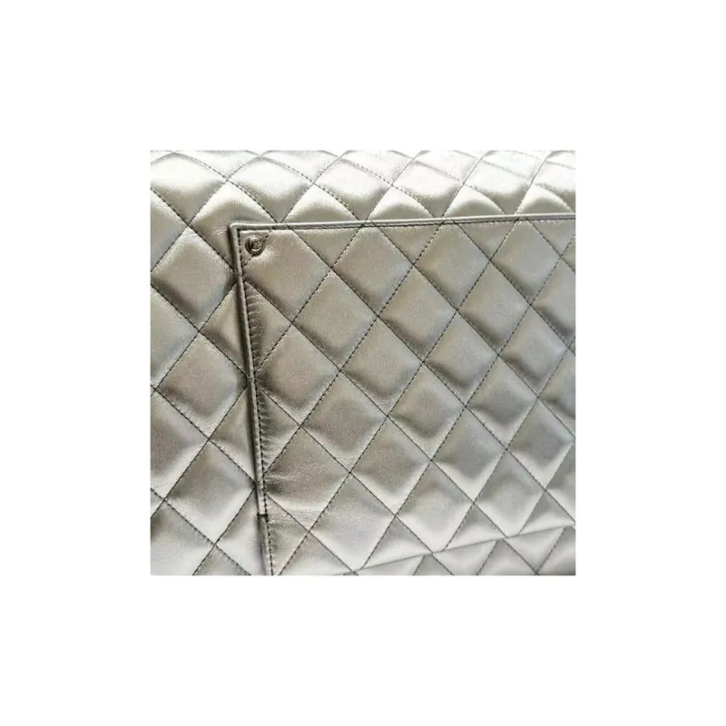 CHANEL Embossed Calfskin With Grains Handbag Shoulder Bag Crossbody Bag Extra Large Women's Silver-4