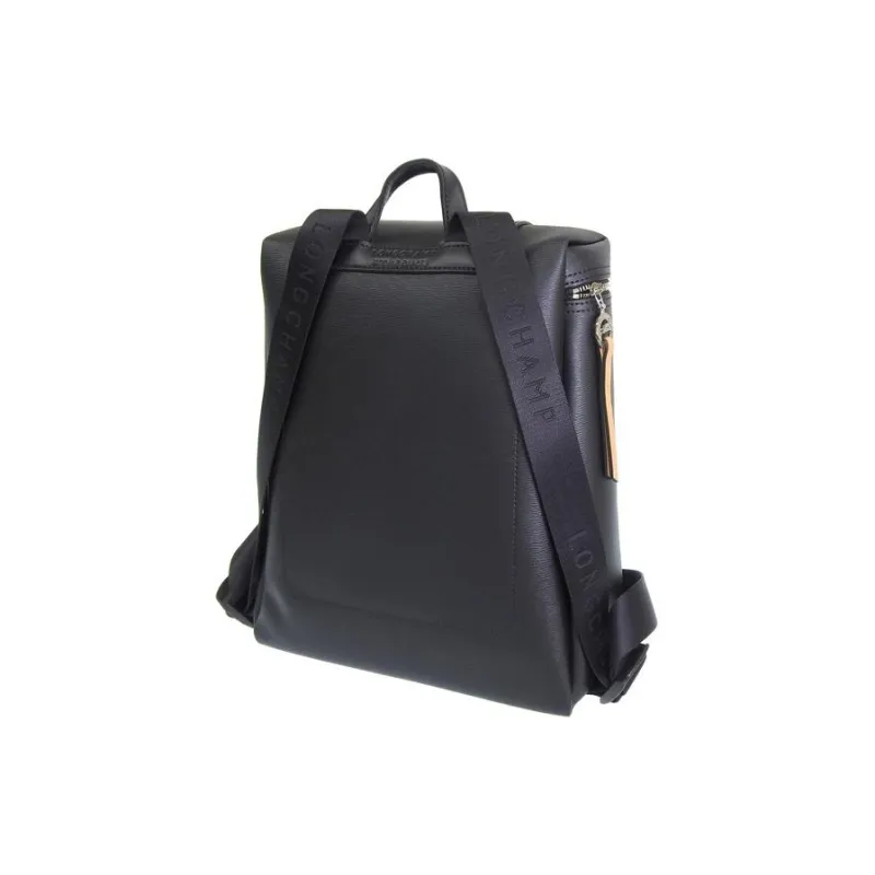 LONGCHAMP Le Pliage Canvas With Leather Trim Backpack Medium Size Unisex Black-3