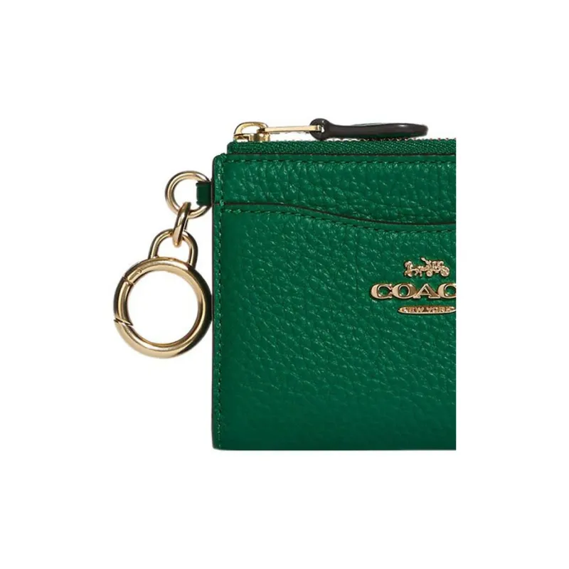 COACH Card Case Leather Wallet, Card Holder Women's Green-2