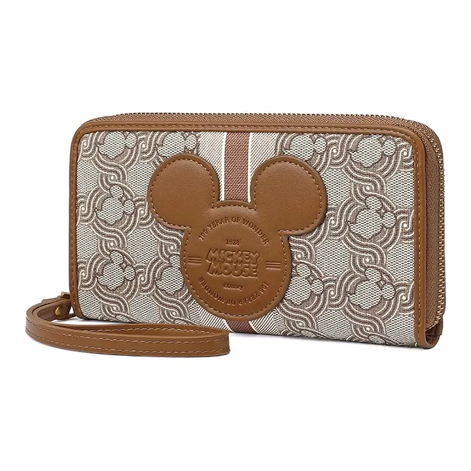 Disney Mickey Series Imitation Fabric Leather Wallets Clutches Large Size Unisex Brown-2