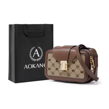AOKANG Textile, Synthetic Leather Small Square Bag, Camera Bag, Shoulder Bag Medium Size Women's Ebony