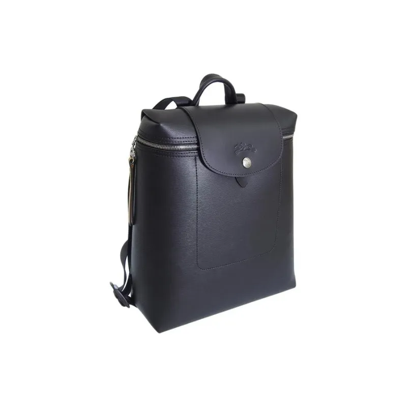 LONGCHAMP Le Pliage Canvas With Leather Trim Backpack Medium Size Unisex Black-1
